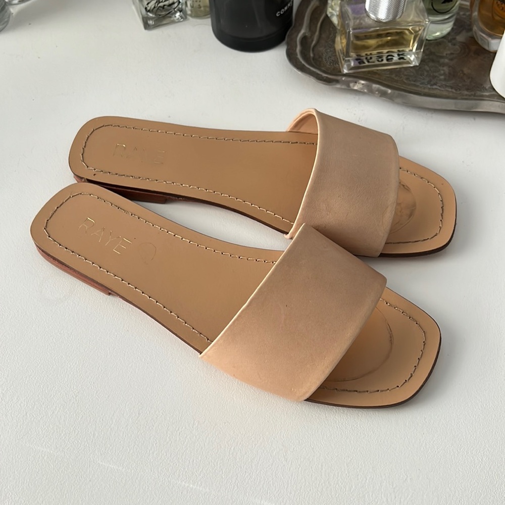 Raye beige leather slides